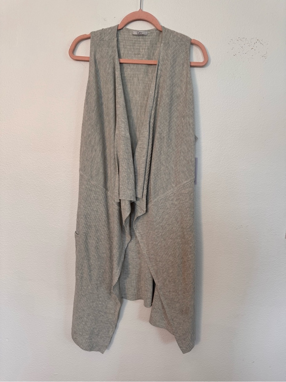 Dex Light Heather Gray Ribbed Open-Front Vest